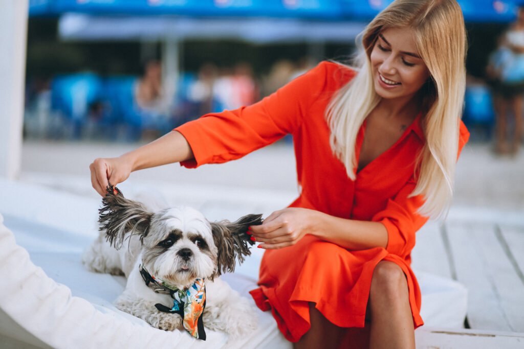 image of a beautiful lady and happy dog